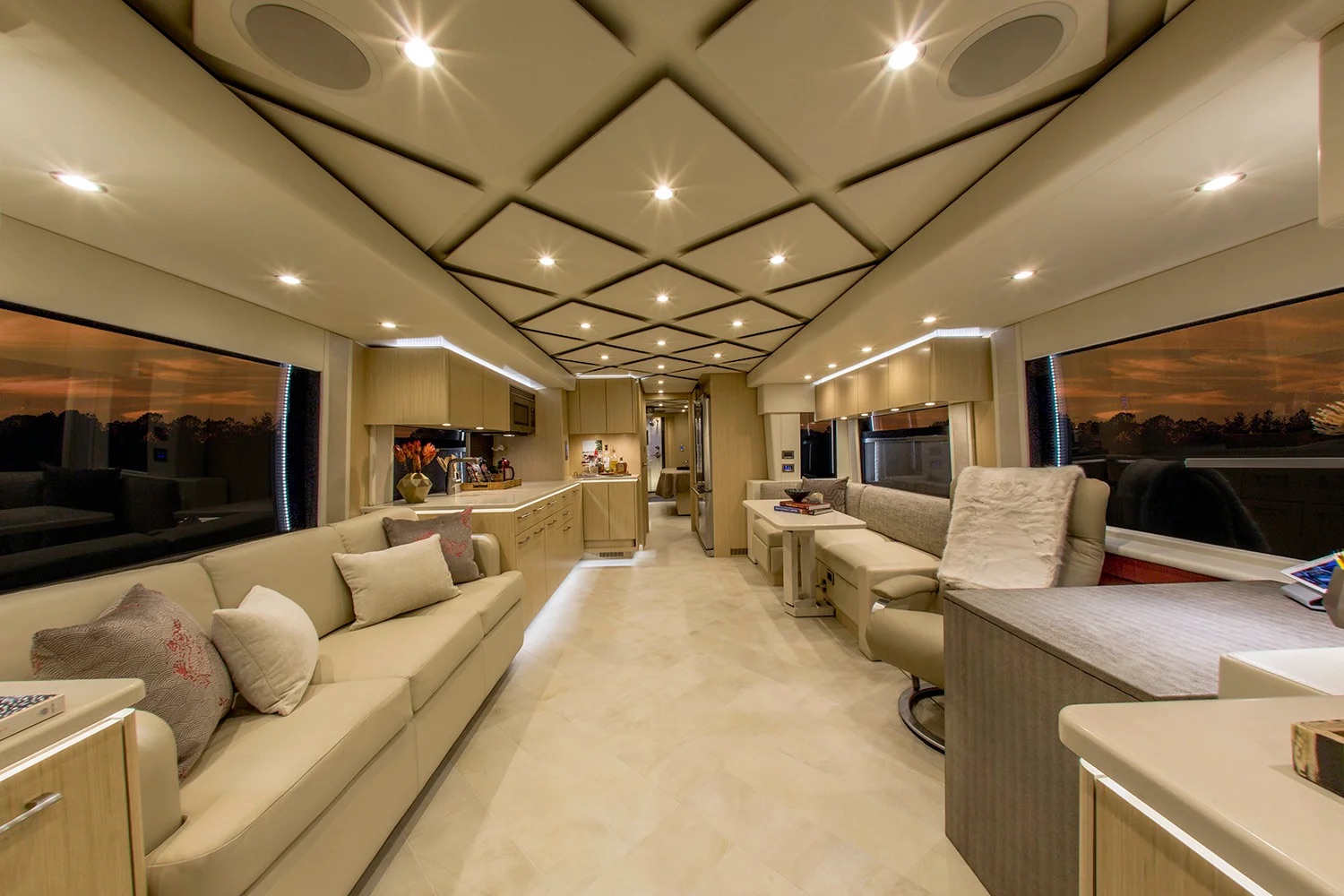 Salon interior with coffered ceiling