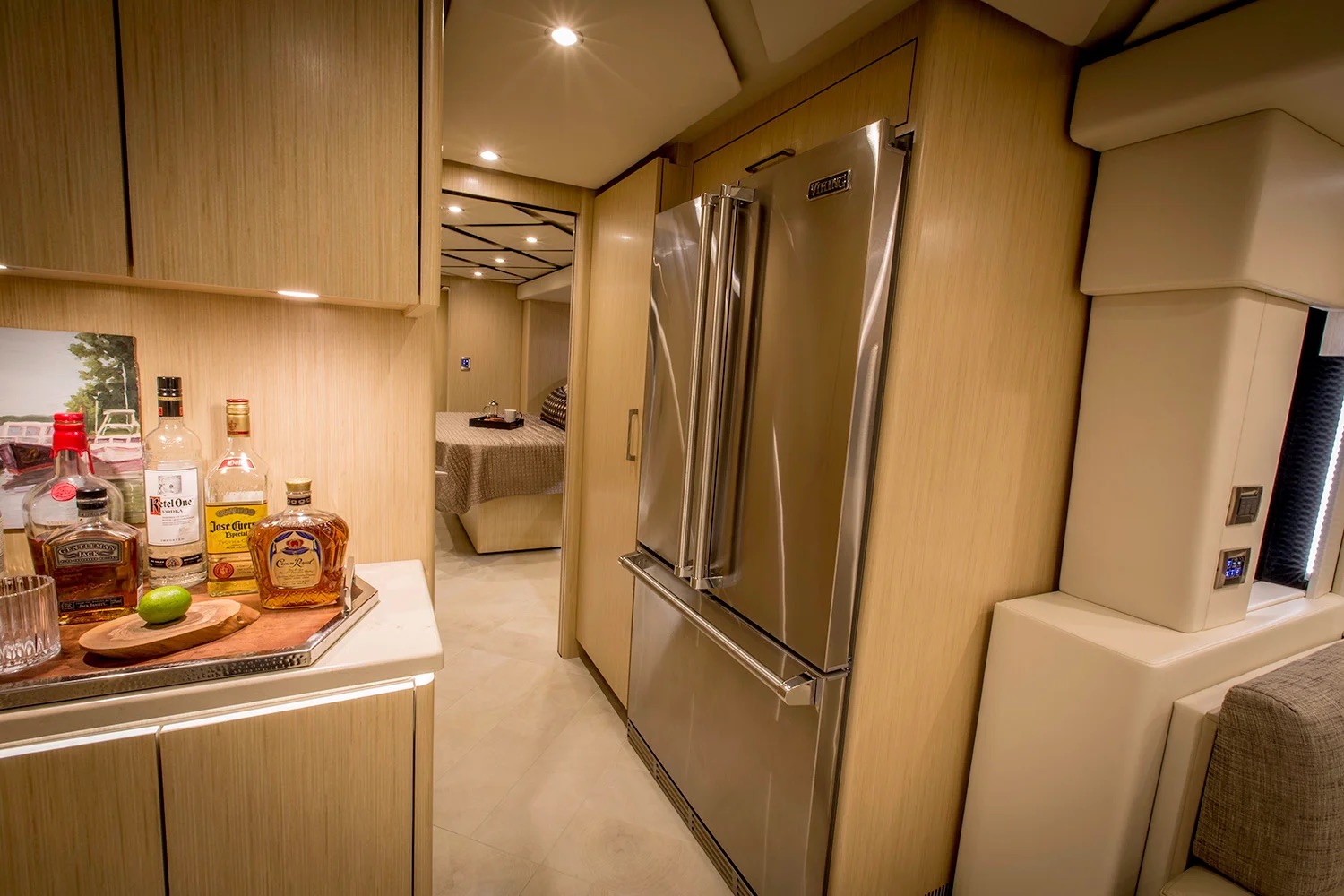Galley bar and refrigerator hallway