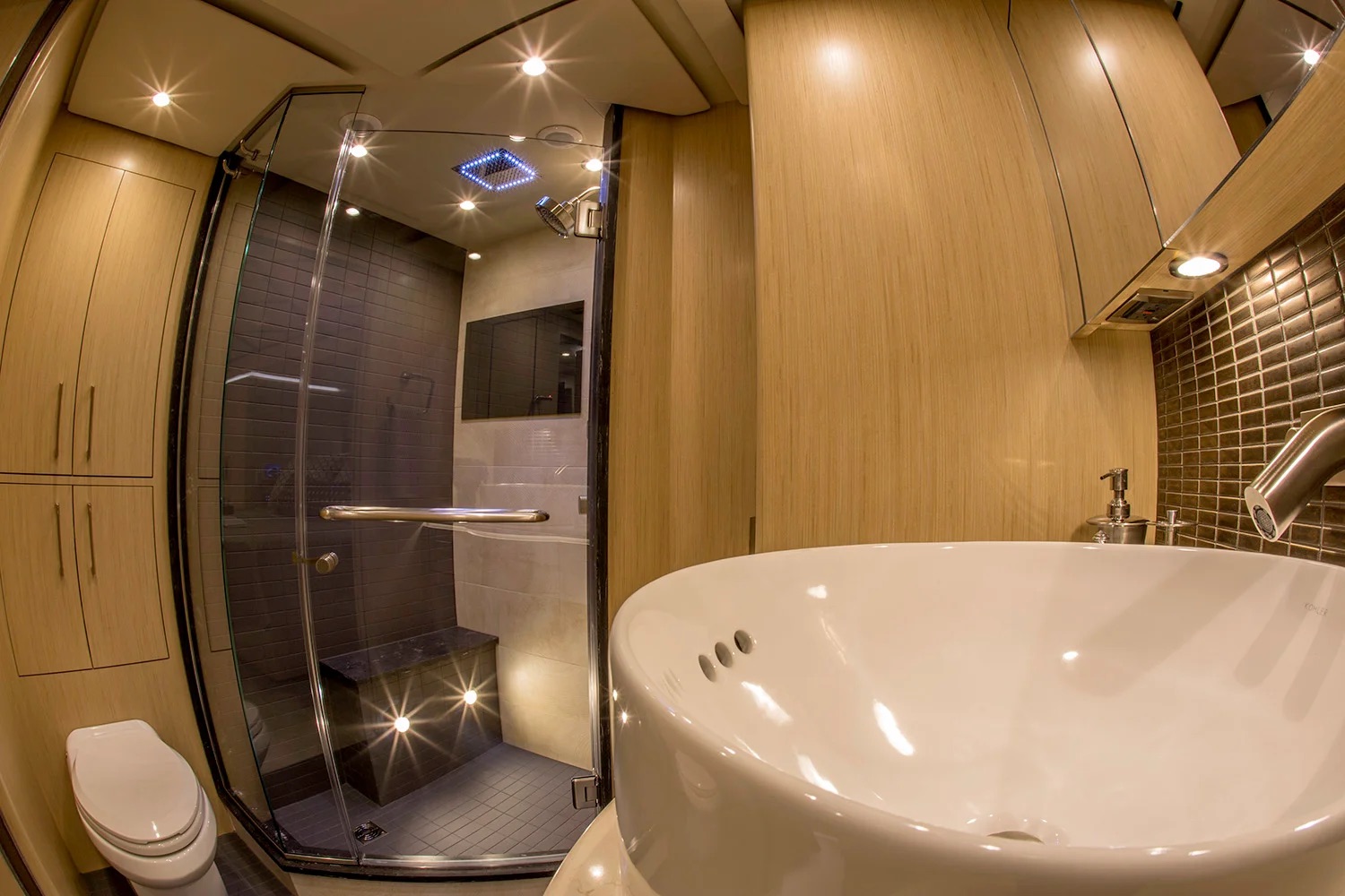 Soaking tub and glass shower