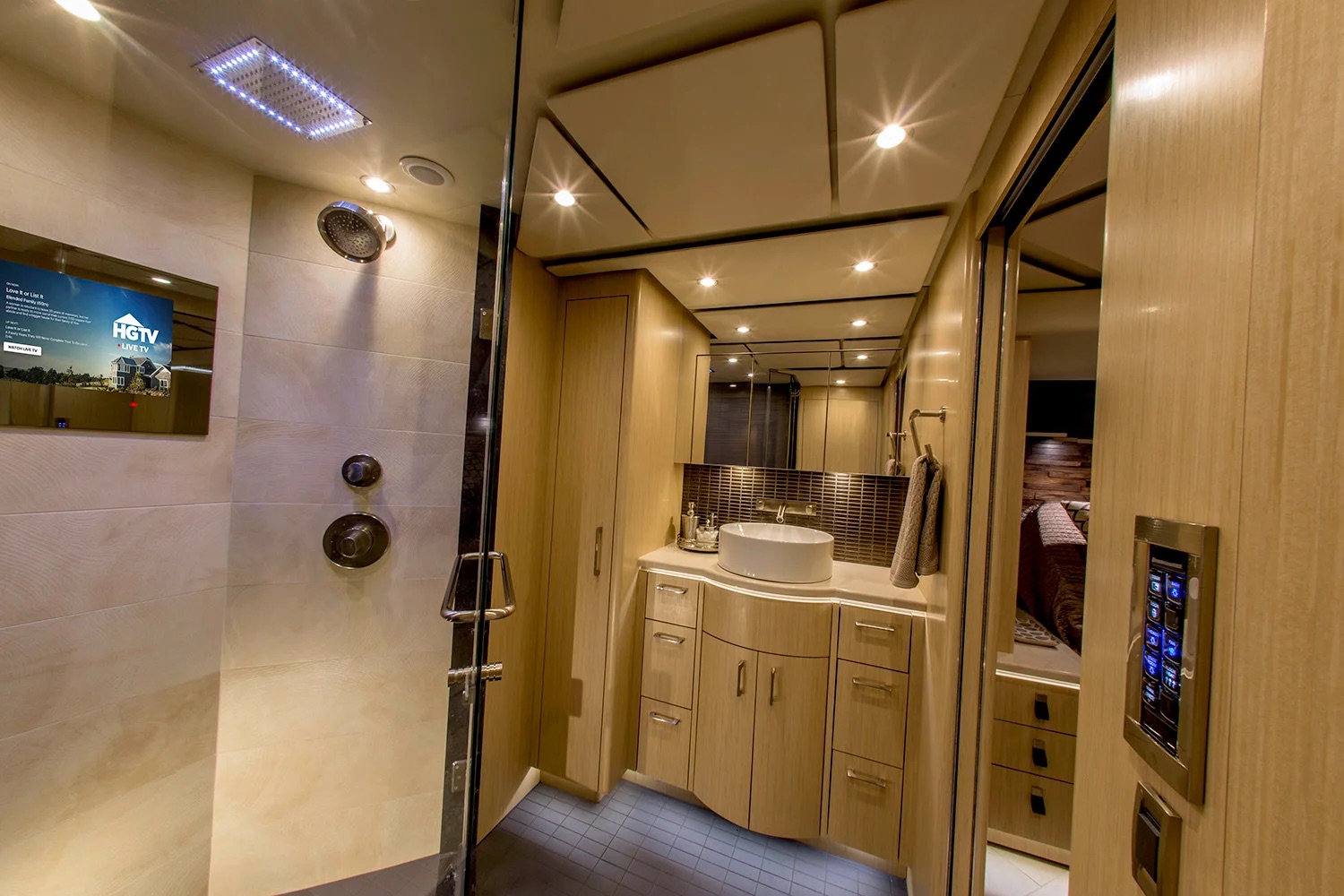 Bathroom with LED shower lighting